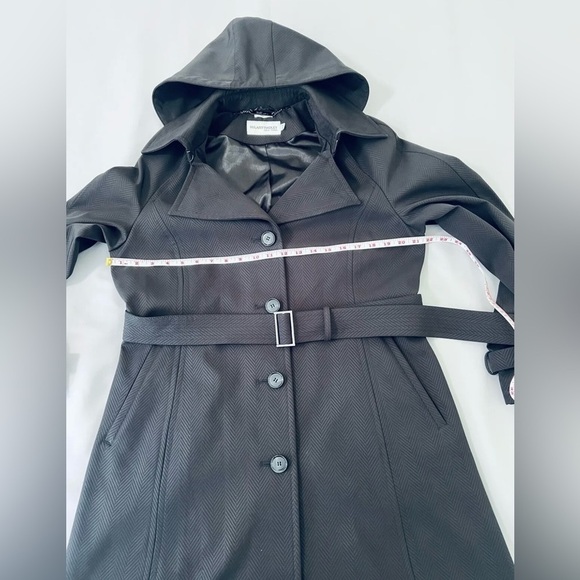 Hilary Radley New York 3/4 Length Trench Coat Belted Sz Medium Black - Picture 3 of 12